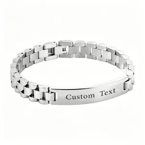 Personalized Custom Name Text Bracelet for Dad Men - Engraved Names Text Photo Men's Link Bracelet Gift for Birthday Anniversary Father Husband Grandpa Son