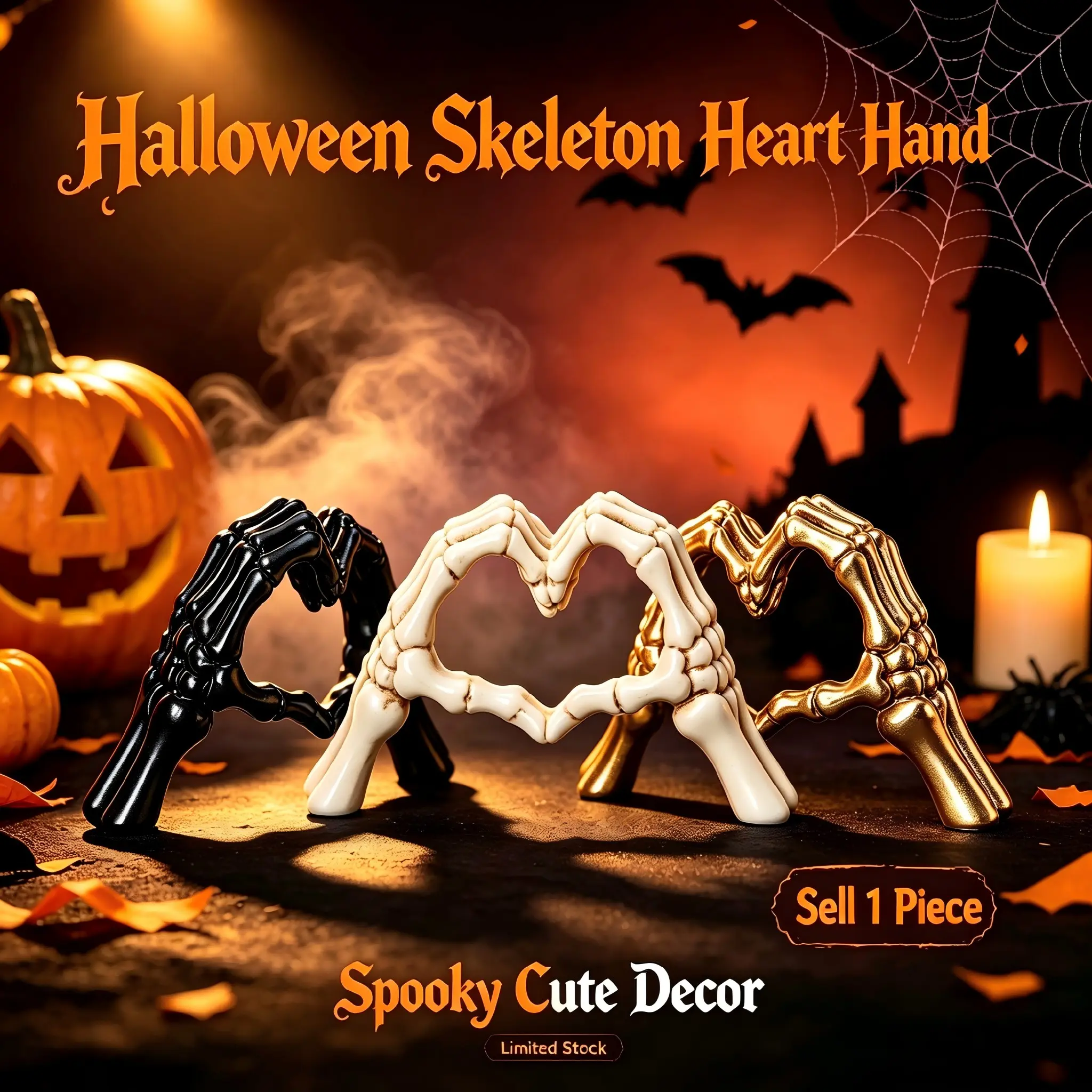 Halloween Gothic Mini Skull Heart Hand Bone Ornament, Resin Desktop Decoration, Spooky Atmosphere Gift, Dark Theme Halloween Decor