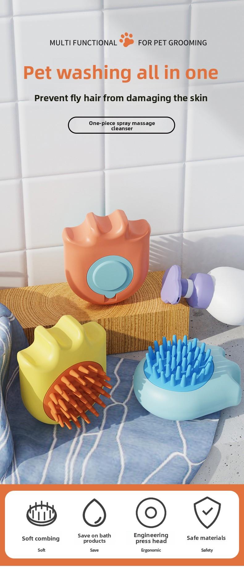 Pet Bath Brush, Dog Cat Grooming Brush with Shampoo Dispenser, Silicone Massage Brush for Shedding & Bathing, Soft Bristles for Dogs Cats Puppy Kitten