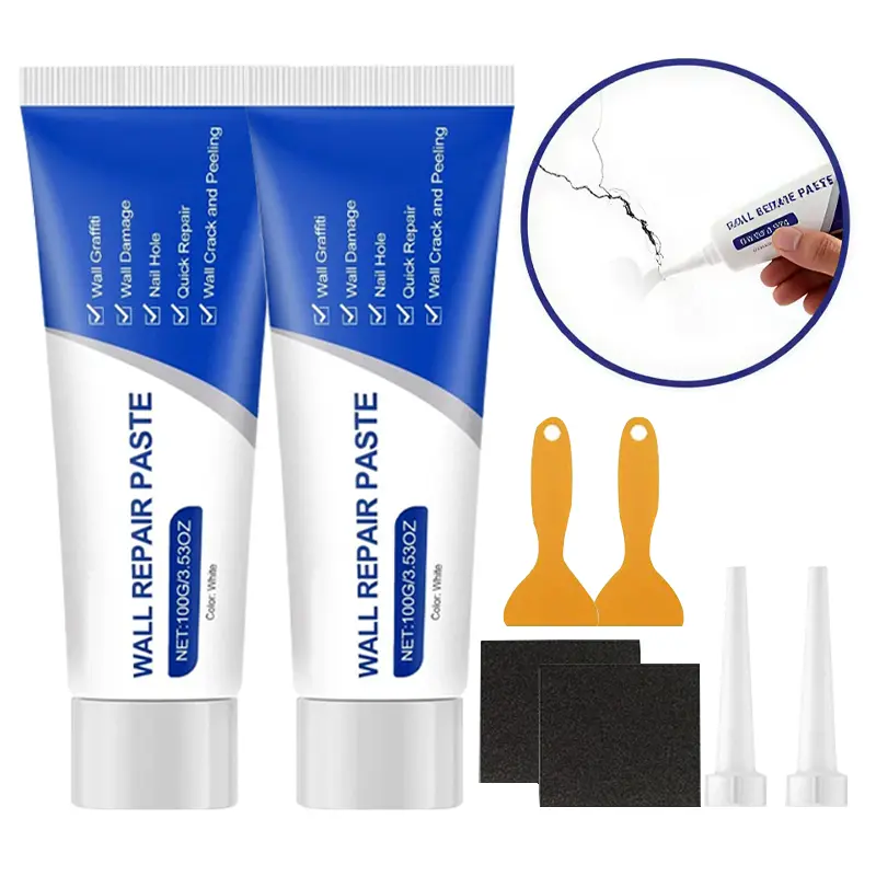 2-Pack Drywall Repair Kit with Scraper, White Fast-Drying High-Tack Spackle Wall Hole Filler Paste for Fixing Nail Holes, Cracks & Dents, Indoor, Fast Drying Formula