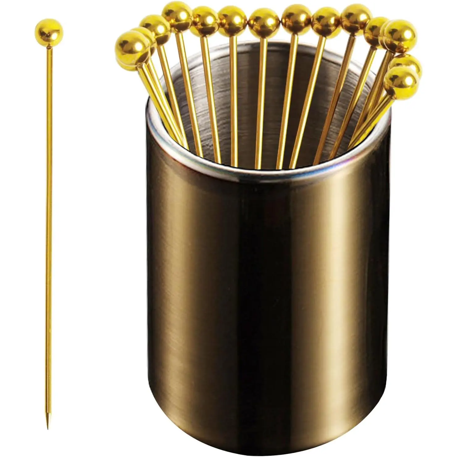 Metal  Picks 15Pack+Holder Kit, 304 Stainless Steel  Toothpicks,   Skewers, Garnish Picks Bloody Mary Skewers, Metal Martini Picks for Olives Appetizers Fruit