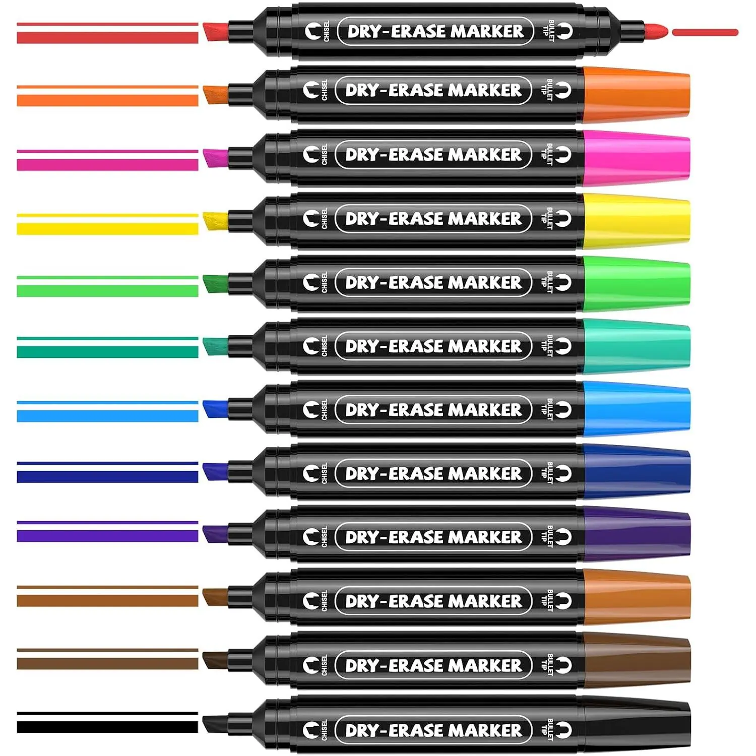 12 Colorful Dry Erase Markers:  Tip Dry & Wet Erase Marker With Thick Chisel&  Tip, Double Sided  Whiteboard Markers for Whiteboard,Glass Board,,Office,Classroom -Have