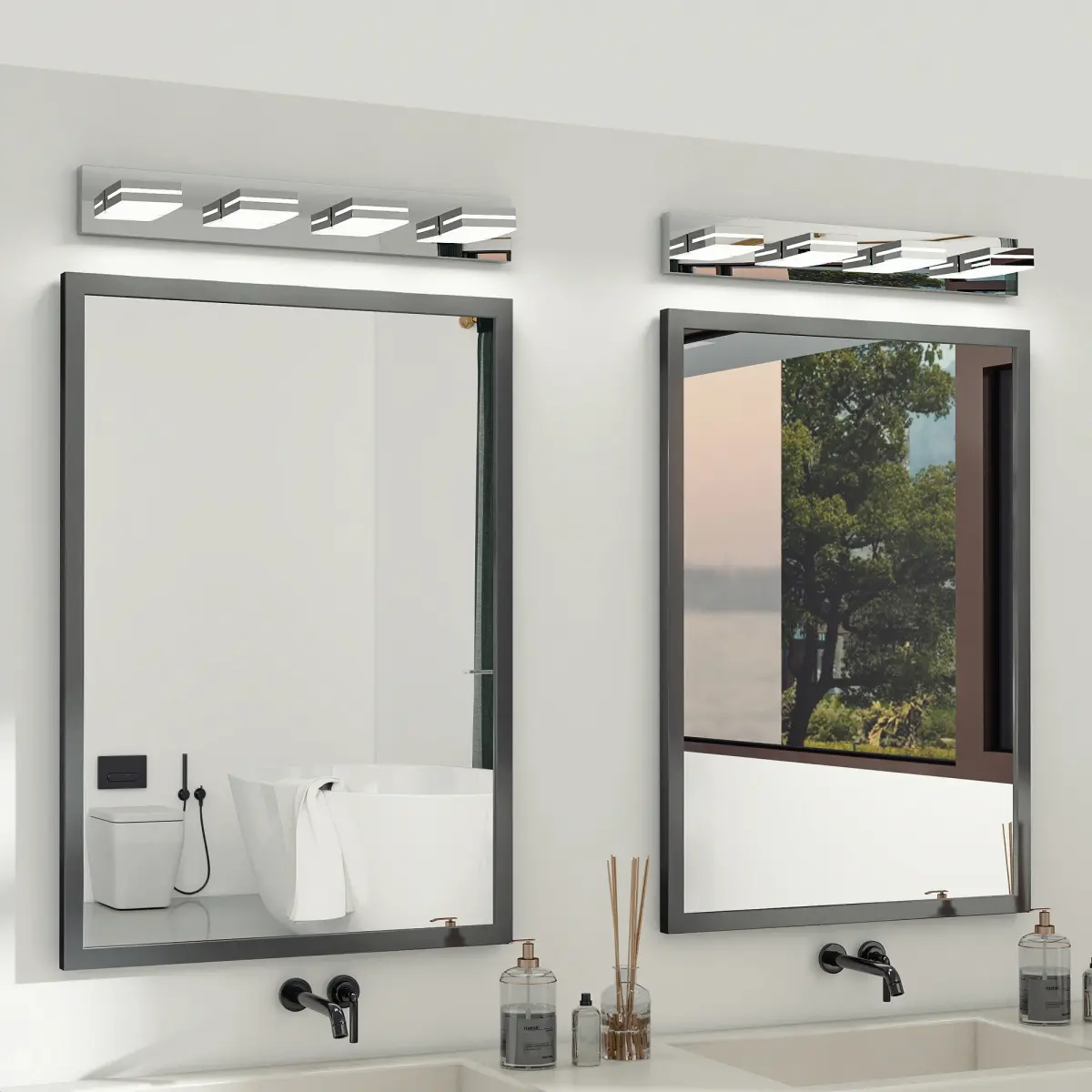 Modern Chrome LED Vanity Light, 4-Lights Wall Sconce for Bathroom and Mior, Sleek Minimalist Design, Energy-Efficient, Easy to Install