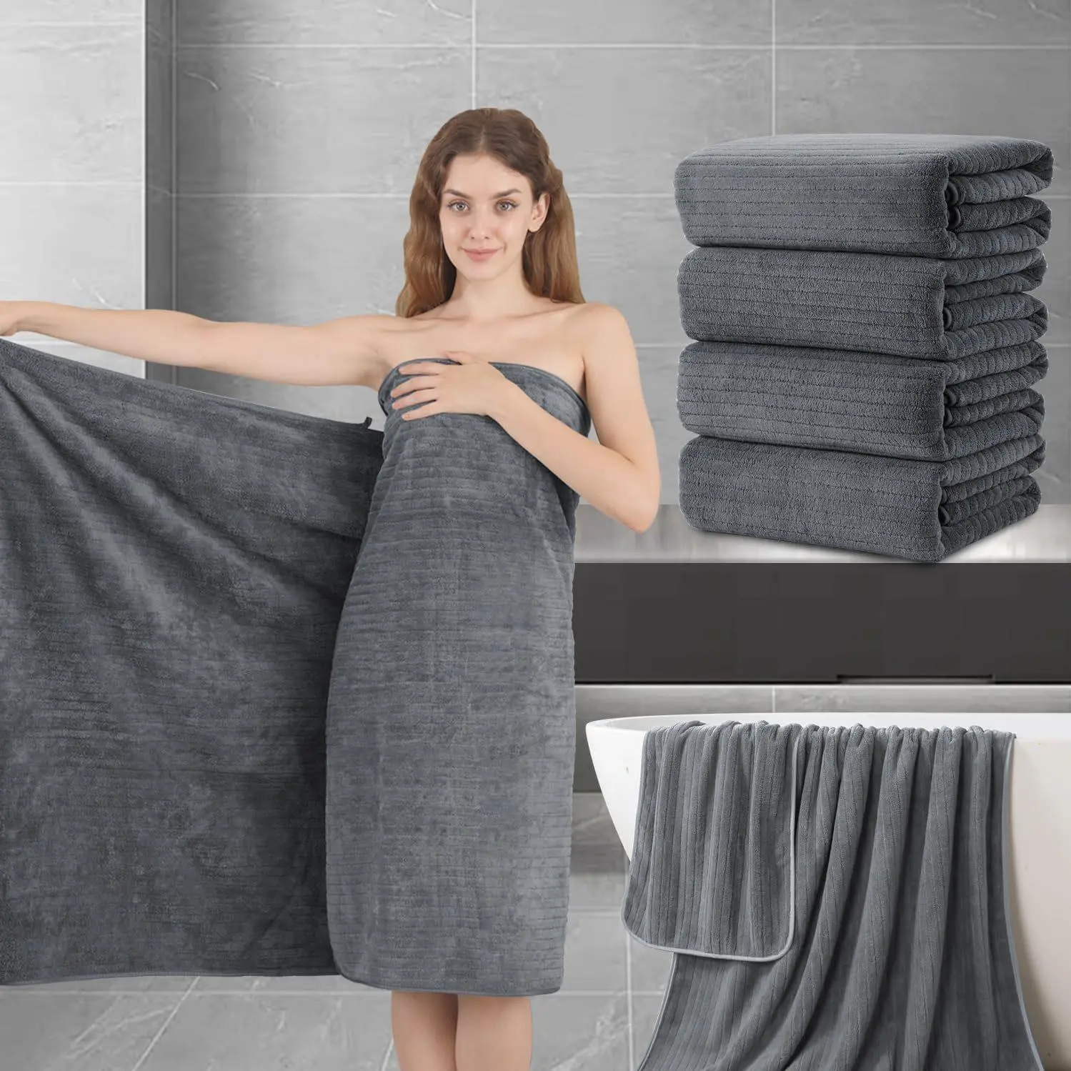 4-Pack Oversize Bath Sheet Set, 35"x70" Ultra Soft Fluffy Microfiber Towels, Highly Absorbent Quick-Dry Premium Bathroom Linens for Home, Hotel
