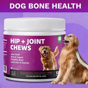 Hip & Joint Supplement Chews for Dogs Cats, 120 Count - Advanced Glucosamine Chondroitin MSM Formula for Pain Relief, Mobility & Flexibility - Chicken Flavored Soft Treats for Senior & Young Pets