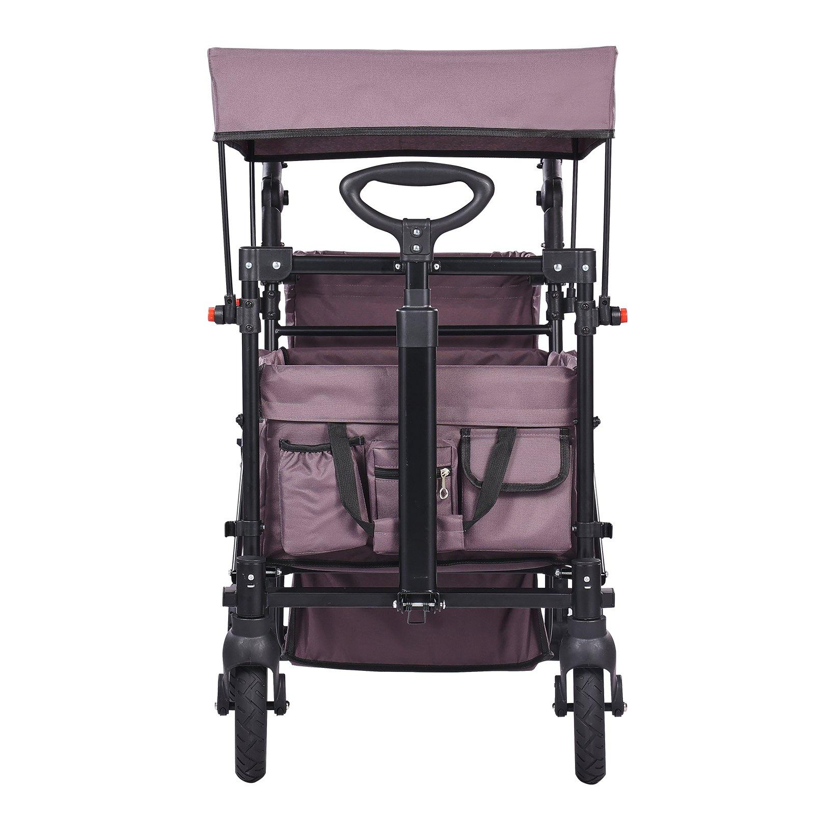 VEVOR Wagon Stroller for 2 Kids, Push Pull Quad Collapsible Stroller with Adjustable Handle, Encircling Harness Removable Canopy,4 Wheels w/ Brakes,Mutifunction Tandem Stroller for Camping Dark PurpleSummervibes