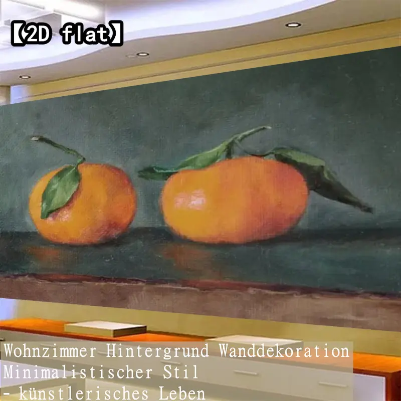 【2D flat】A 2-piece frameless minimalist canvas wall art of two persimmons still life, fashionable themed decoration, suitable for sofa, dining room, living room, hallway, art mural decoration.