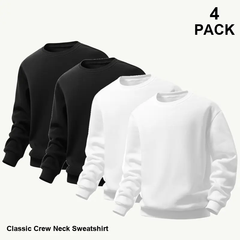 4-Pack 2+2 Color Pair Men's Crewneck Sweatshirts, Comfortable Pullover Multipack, Easy Everyday Styling, Long Sleeve Casual Tops for Home Travel and Weekend Wear - BW029 Option 2