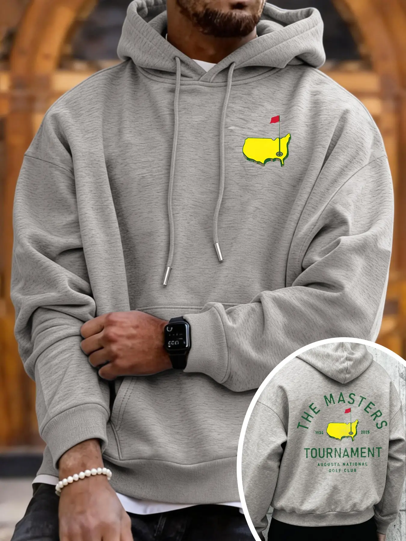 Unisex Fall & Winter Golf Event Vintage Style Casual Fashion Sweatshirt, the Masters Print, Light Bottom, Classic Match Design, Loose Fit
