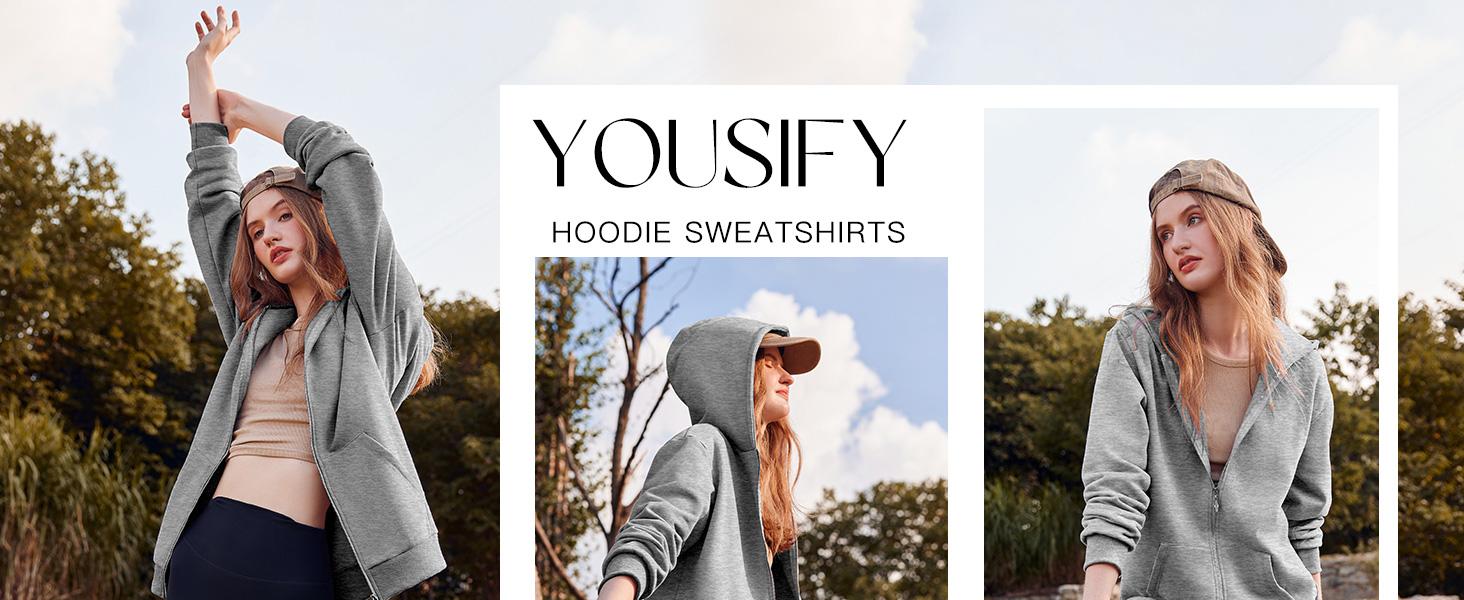 Yousify Women Casual Full Zip Up Plush Hoodie Comfy Loose Solid Sweatshirt Long Sleeve Jacket with Pockets Yousify Women Casual Full Zip Up Plush Hoodie Comfy Loose Solid Sweatshirt Long Sleeve Jacket with Pockets