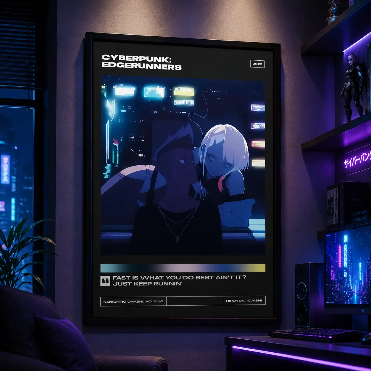 Cyberpunk: Edgerunners - Premium Poster - Minimalist Movie Poster - Vintage - Retro - Art Print, Canvas Wall Art Print, Futuristic Sci Fi Anime Decor, Neon Cyberpunk Poster for Bedroom Dorm Gaming Room Office, Gaming Room Decor, Gift for Anime Fans