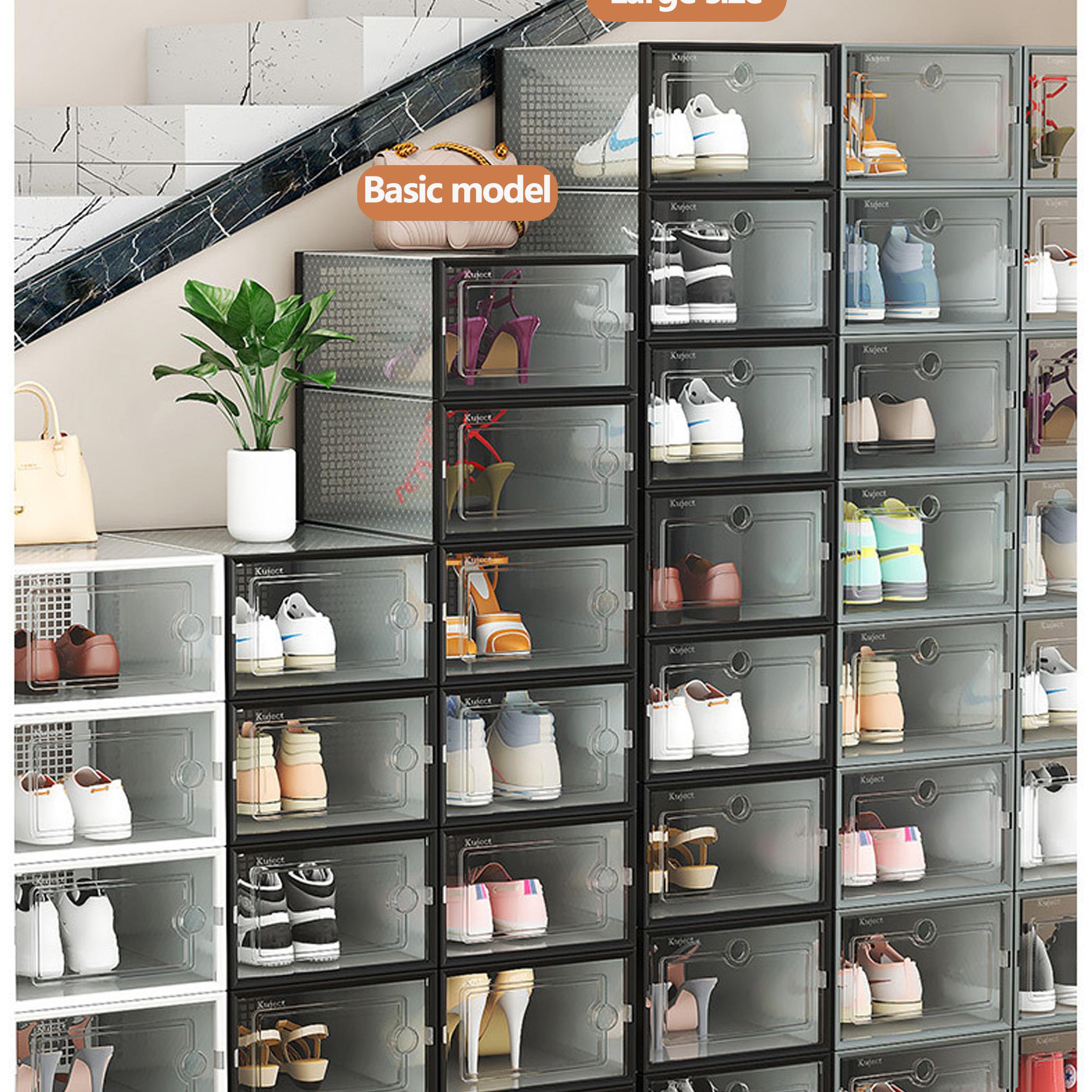 6/12/18/24 pcs Large Capacity Thickened Transparent Plastic Shoe Boxes With Clip-On Lid - Foldable, Stackable, Space-Saving Storage Organizer For Multipurpose Use In Entryway, Bedroom, Home, Dorm, Etc - Easy To Assemble,shoe cabinet storage