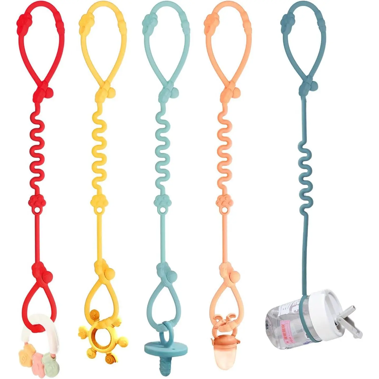 Toy Straps for Baby, Silicone Toy Straps for Stroller, Toy Safety Straps for Toy, Sippy Cup Straps, Adjustable Toy Holder for Stroller, High Chair - BPA Free (Multi 5pack)