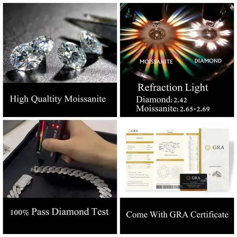 JH Perfect Jewelry Moissanite Diamond Iced Out Chain 925 Sliver Hip Hop Rapper Cuban Link Necklace