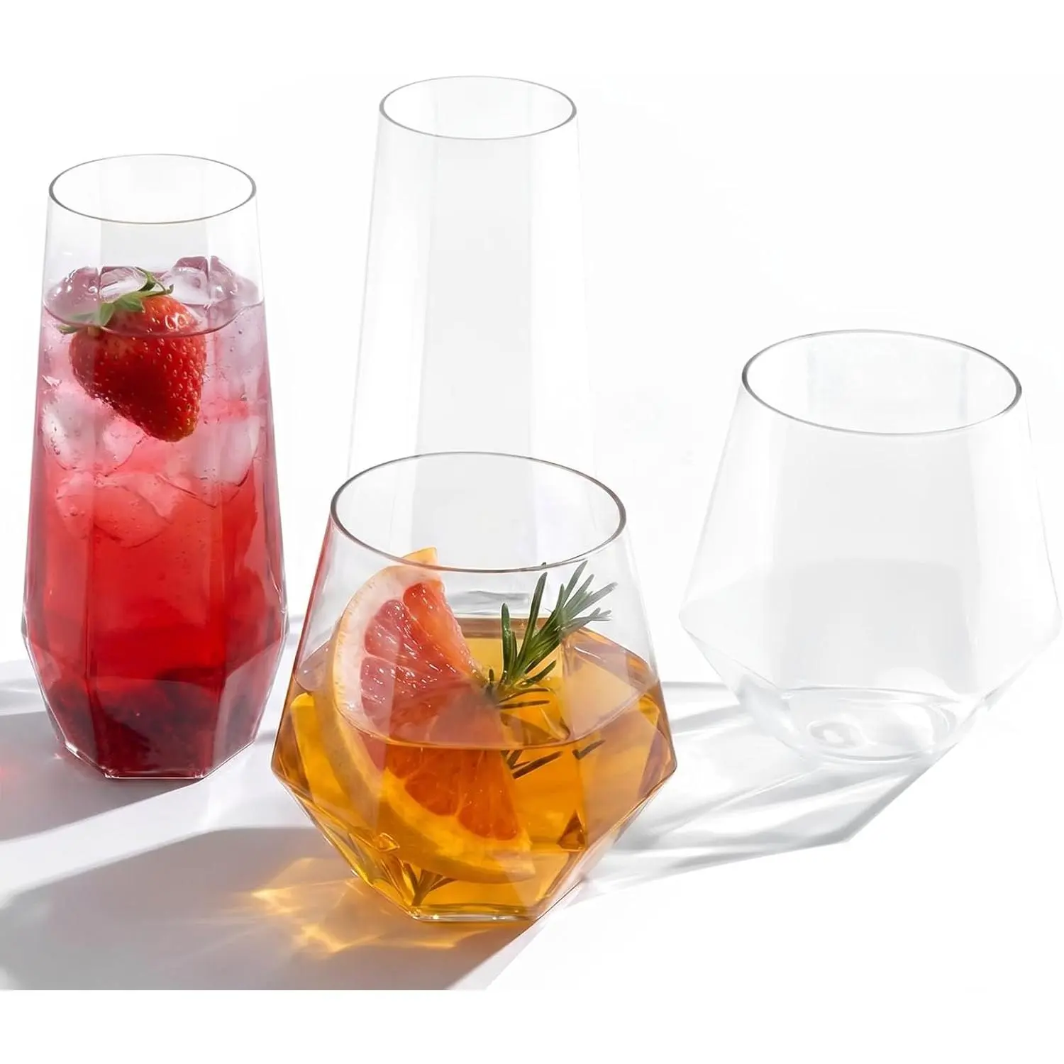 24 Pack Clear Plastic  Glasses Set, Shatterproof | 12 9 OZ Stemless Champagne Flutes & 12 12OZ    Glasses,Clear Drinkware for Weddings, Parties & Events
