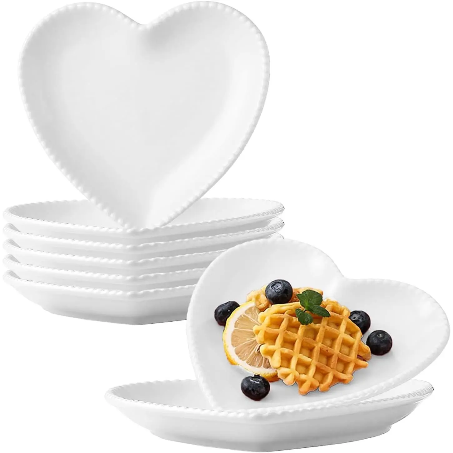 White Porcelain Ceramic Plates - 8-Pack Heart-Shaped Dishes, Microwave & Oven Safe for Appetizer, Steak