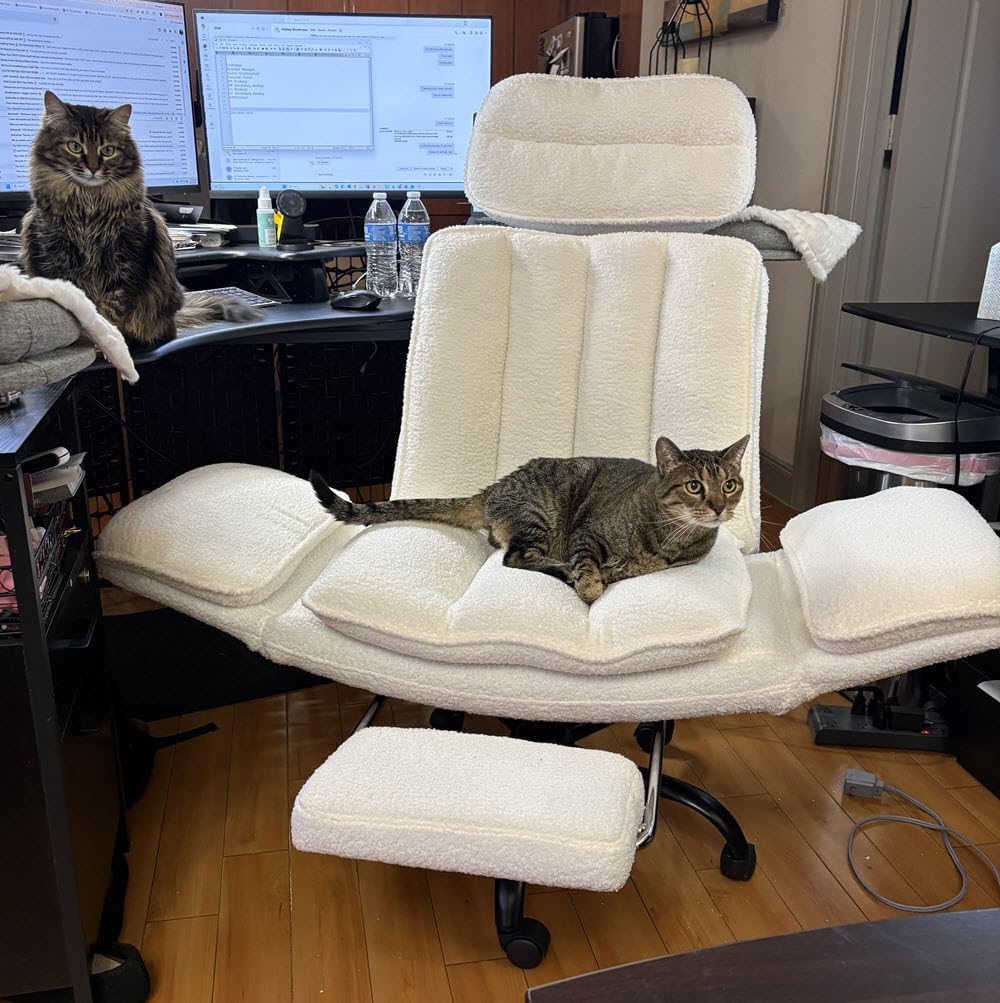 [New]Criss Cross Office Chair with Armrests & Wheels, Comfy Teddy Fleece Chair, Ergonomic Executive Gaming Computer Chairs with Foot Rest, Wide Seat Reclining Desk Chair