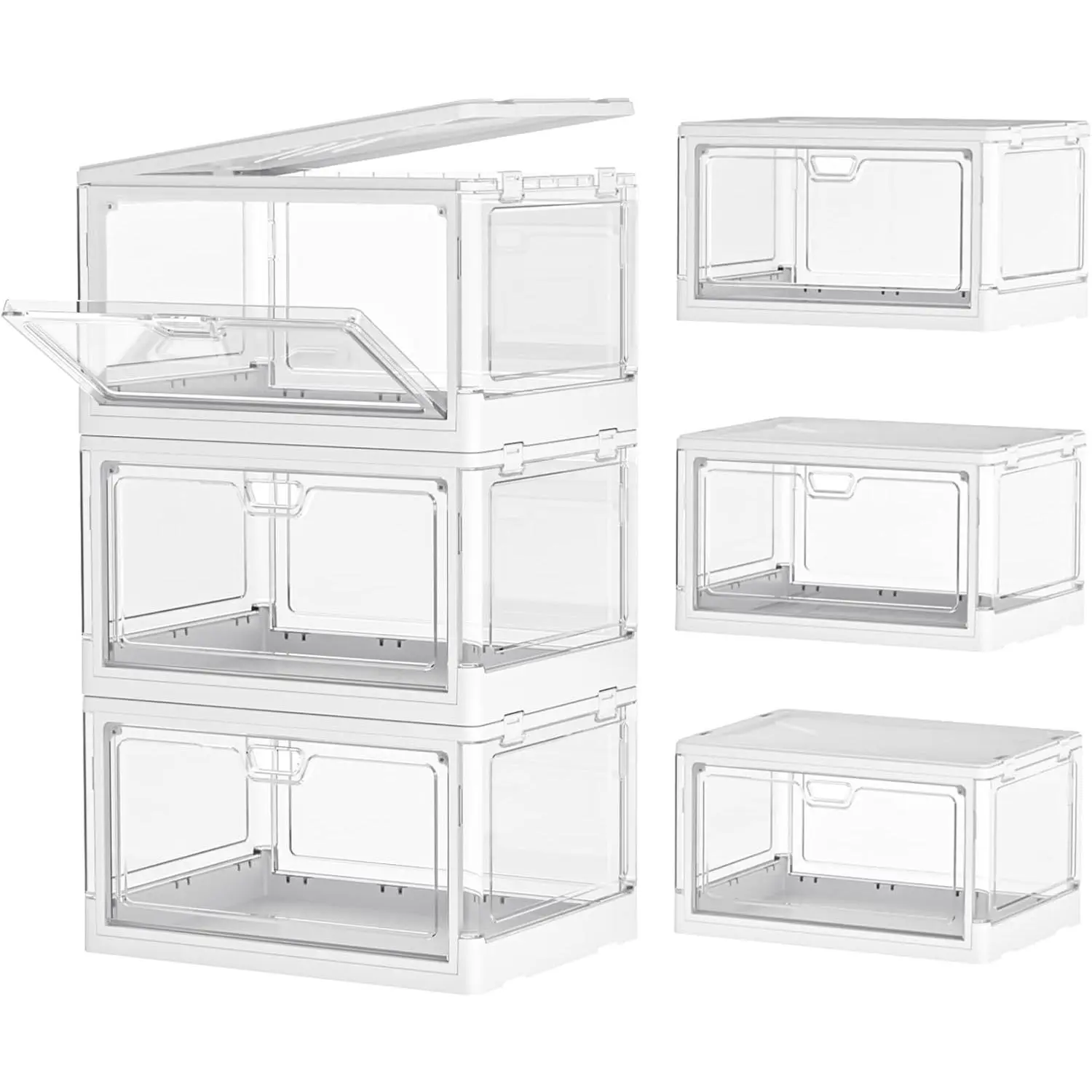 Clear Storage Bin with Lid 3 Pack 【Stackable & Sturdy】 Plastic Multifunctional Folding Storage Bins for Bedroom, Living Room, Study, 23 QT Folding Box with Magnetic Door