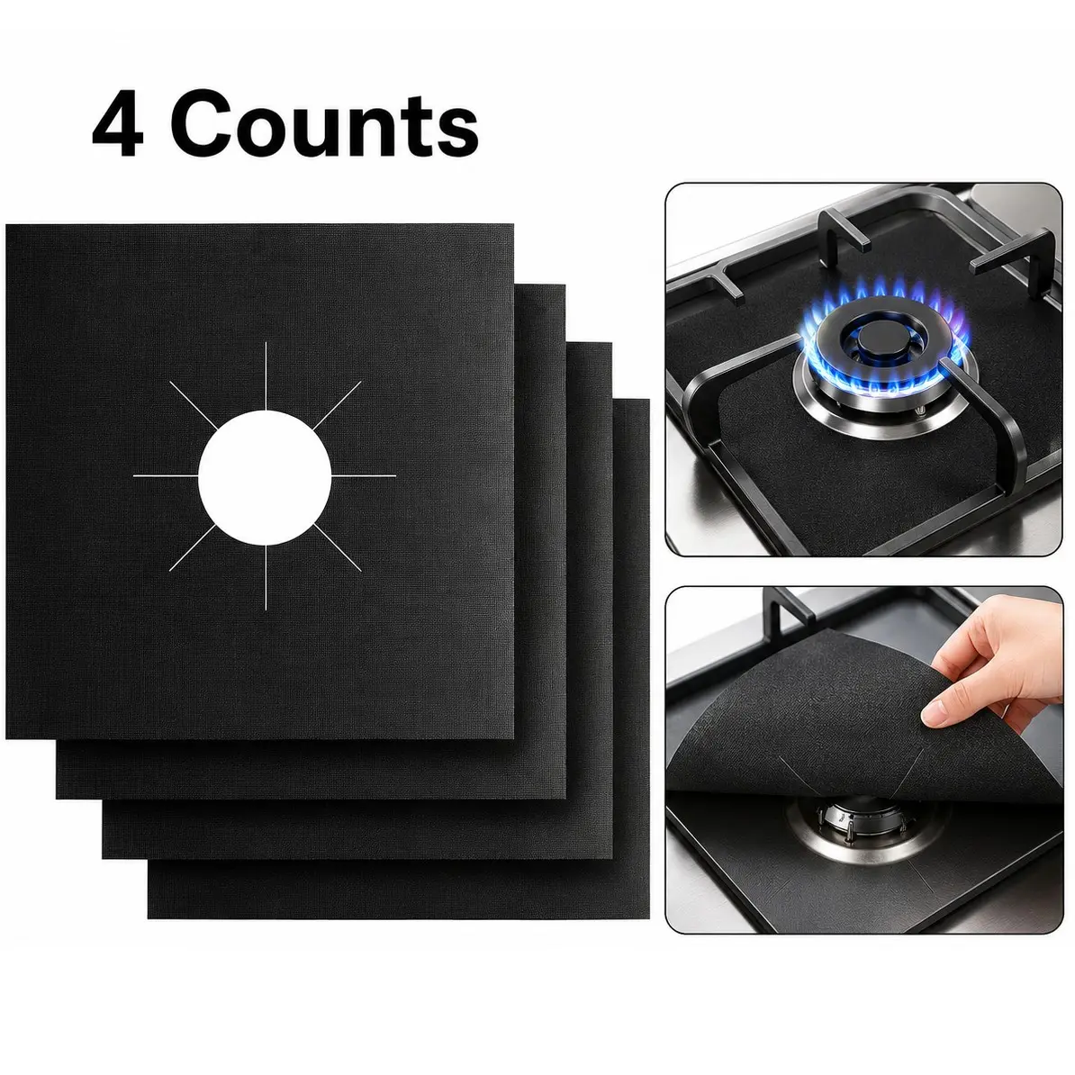 4 Pack Gas Stove Protectors, Non-Stick Easy Clean Gas Burner Covers, Heat Resistant Reusable Stove Top Liners, Kitchen Cooktop Protector Mats, Halloween Kitchen Essentials & Black Friday Deals
