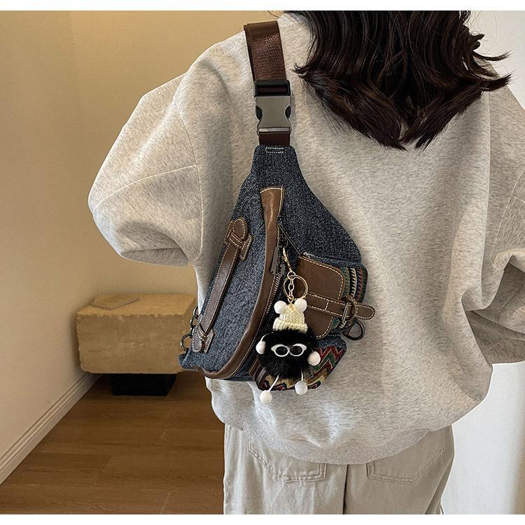 Denim Canvas Dumpling Bag – Cross-body & Waist Bag – Trendy Diagonal Bag for Cool Girls