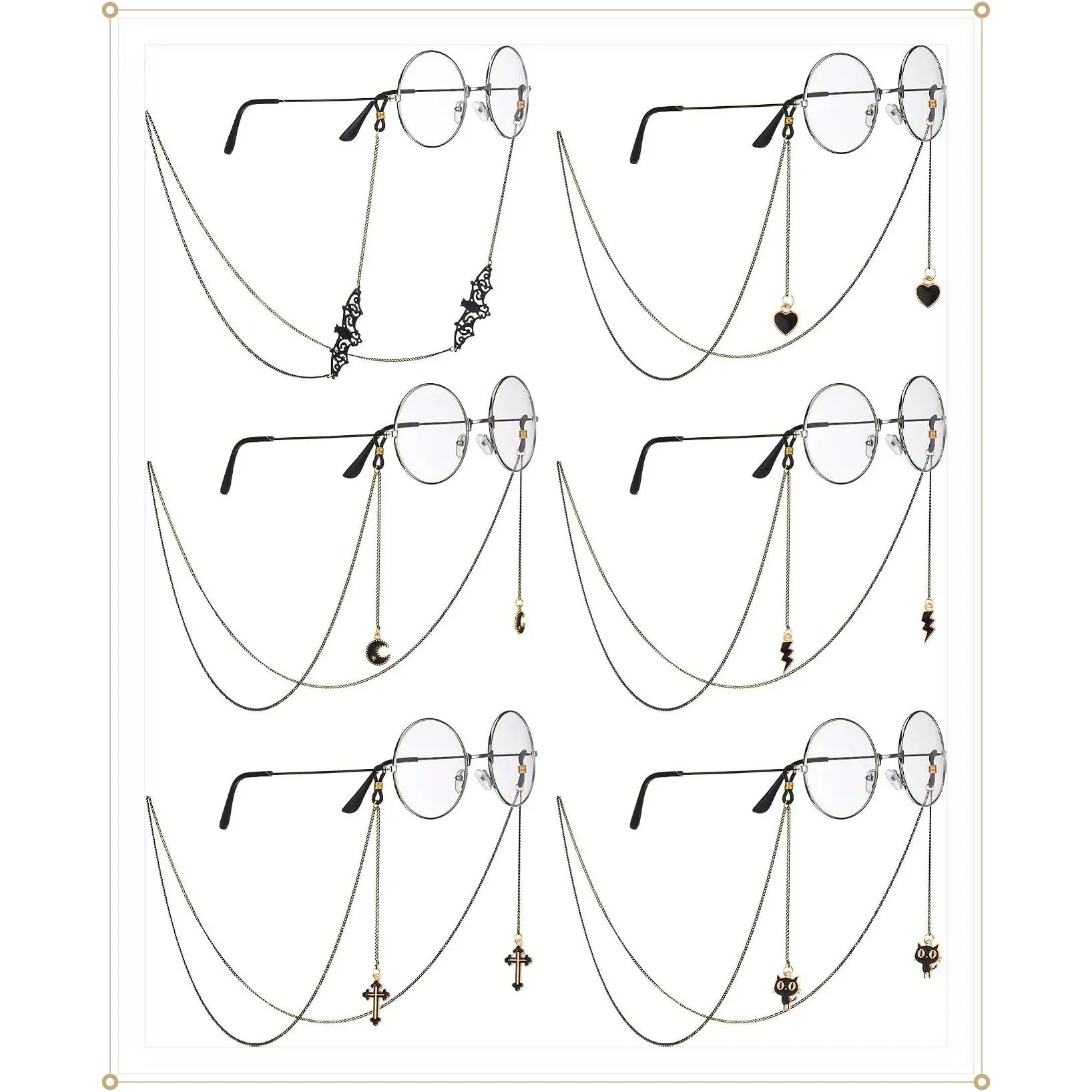 6 Pieces Goth Eyeglass Chains for Women Men Bulk Eyeglass Holder Chains with Pendants Gothic Glasses Strap Anti Lost Sunglasses LeashGift