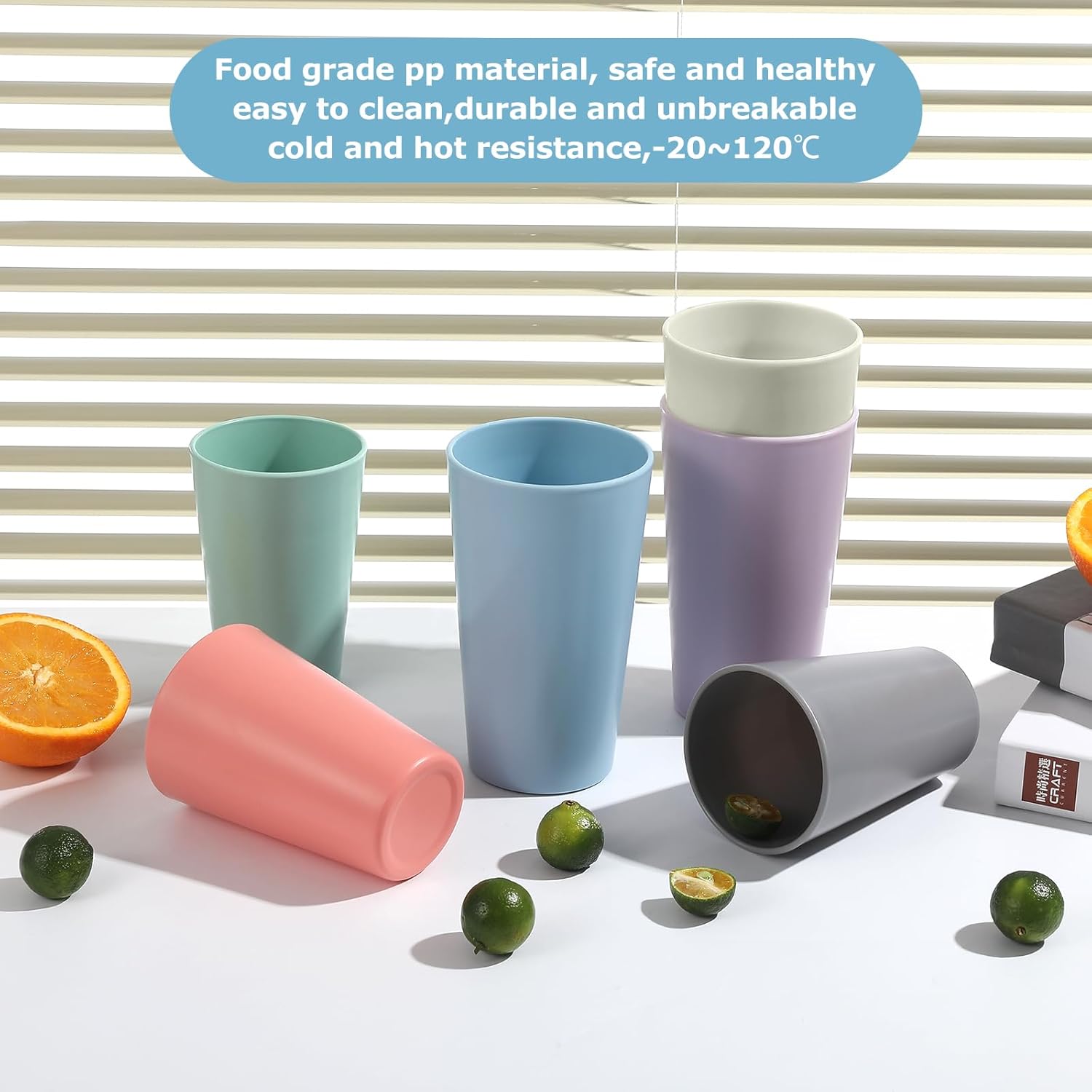 24 count Unbreakable Plastic Cups Set, 14 oz  Plastic Cups, Stackable Water Tumblers, Drinking Cup for Kitchen, Outdoor, , Dishwasher Refrigerator and Microwave Safe (14 oz, 6 Colors)