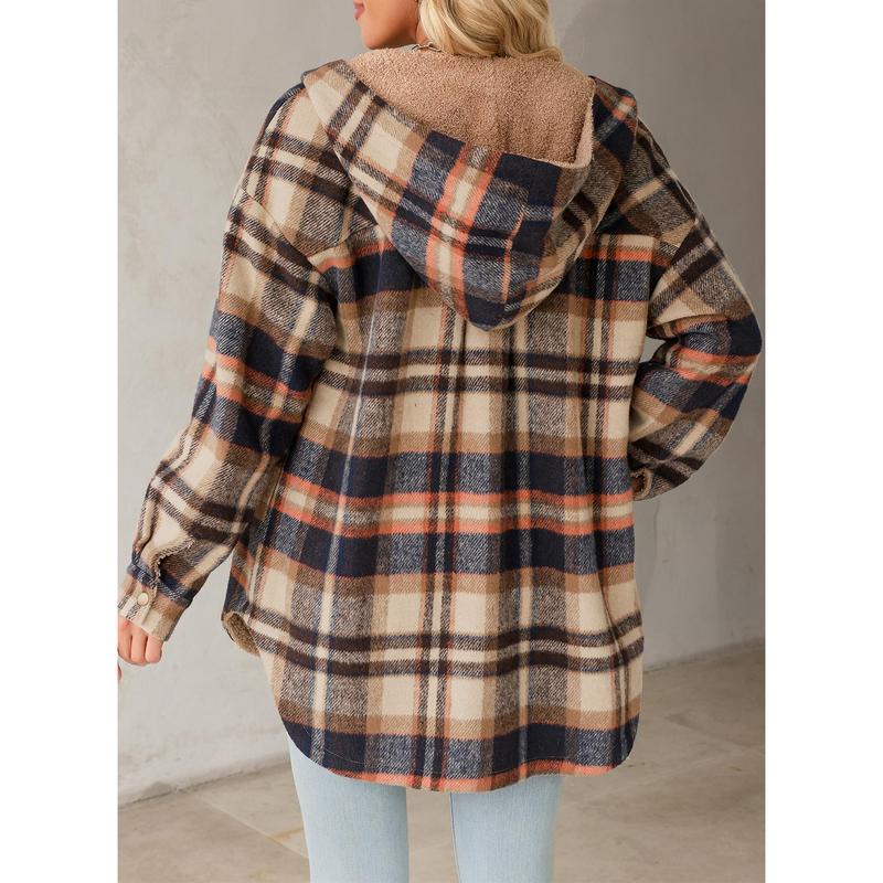 Women's Flannel Hooded Plaid Shacket - Button-Down Thick Fleece-Lined Fuzzy Winter Coat for Extreme Warmth