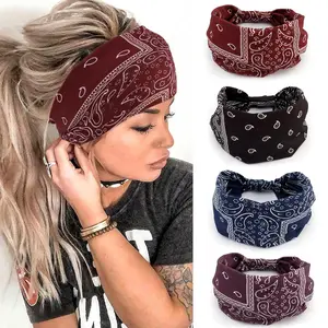 4 Pack Bandana Headbands for Women Boho Paisley Headband Knotted Head Wraps Turbans Non Slip Bandana Headbands for Sport Yoga Workout