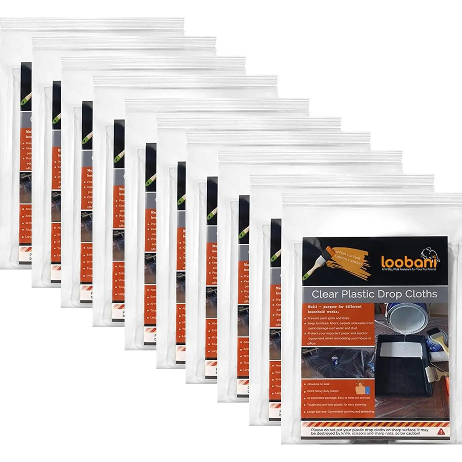 10 Piece Painter Plastic Drop Cloths Sheet, Waterproof Anti-dust Cover, 9x12 Feet Disposable Tarp for Painting, Couch and Furniture Cover