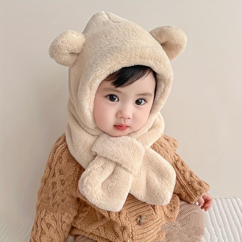 All-In-One Acrylic Bear Hat And Scarf Set for Babies, Kids 0-3 Years - Hand Washable, Fitted, Lightweight, Weaved Ear Protection Cap - Festive Christmas Accessory for Boys And Girls (1pc, Multicolor)