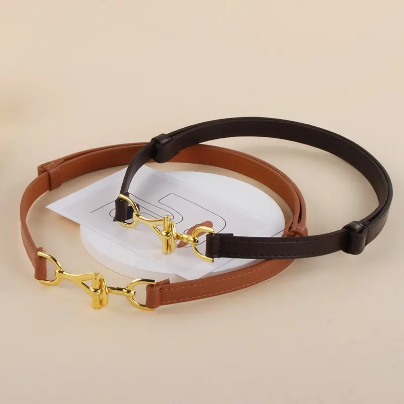 2pcs Women'S Adjustable Thin Belt, Horsebit & Turn-Lock Buckle Waist Belt, Slim Skinny Belt for Dresses, Coats And Suits