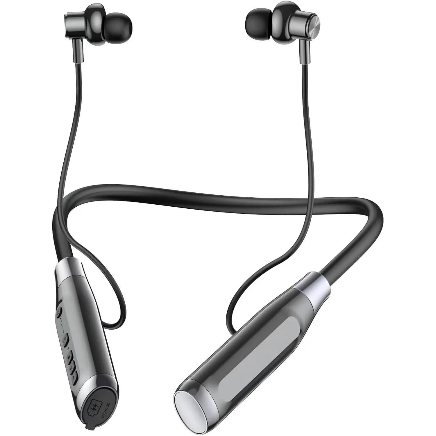 Wireless Bluetooth 5.0 Neck Earbuds with 100 Hours of Playback, IPX5 Waterproof Sports Earphones with Microphone, Magnetic, TF Card Slot, for Gym Running Exercises (A12)