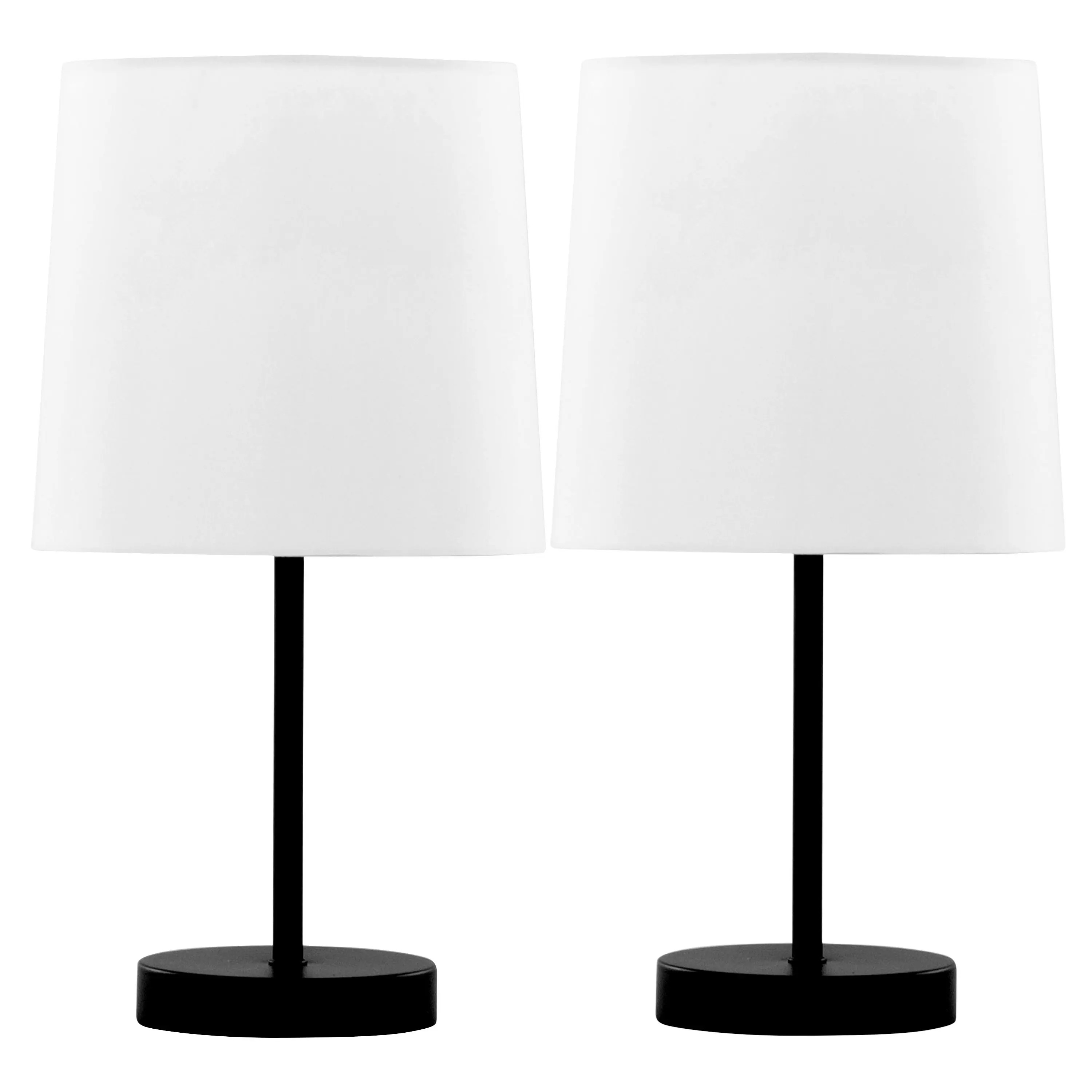 Nokaa 16 Inch Contemporary Metal Accent Lamp Set of 2, Black Metal Frame with White Fabric Shade, Modern Table Lamp for Living Room Bedroom Office Nightstand, Warm Ambient Lighting Decor, 2 Pack