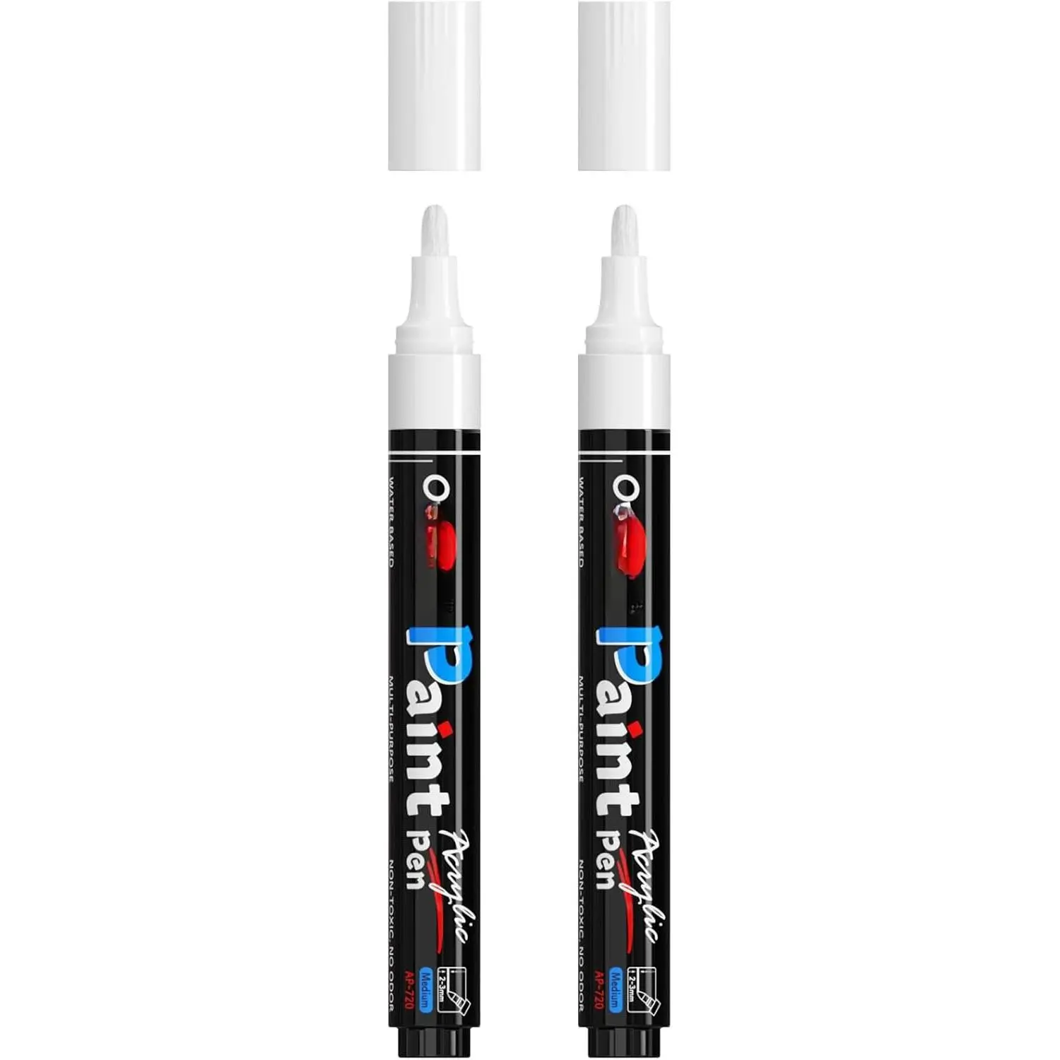 2 Pack White   Pens Permanent Markers, Medium Tip | , Quick Dry,  Coverage, Water Based   Markers for , Canvas, Rock, Glass, Leather, Metal