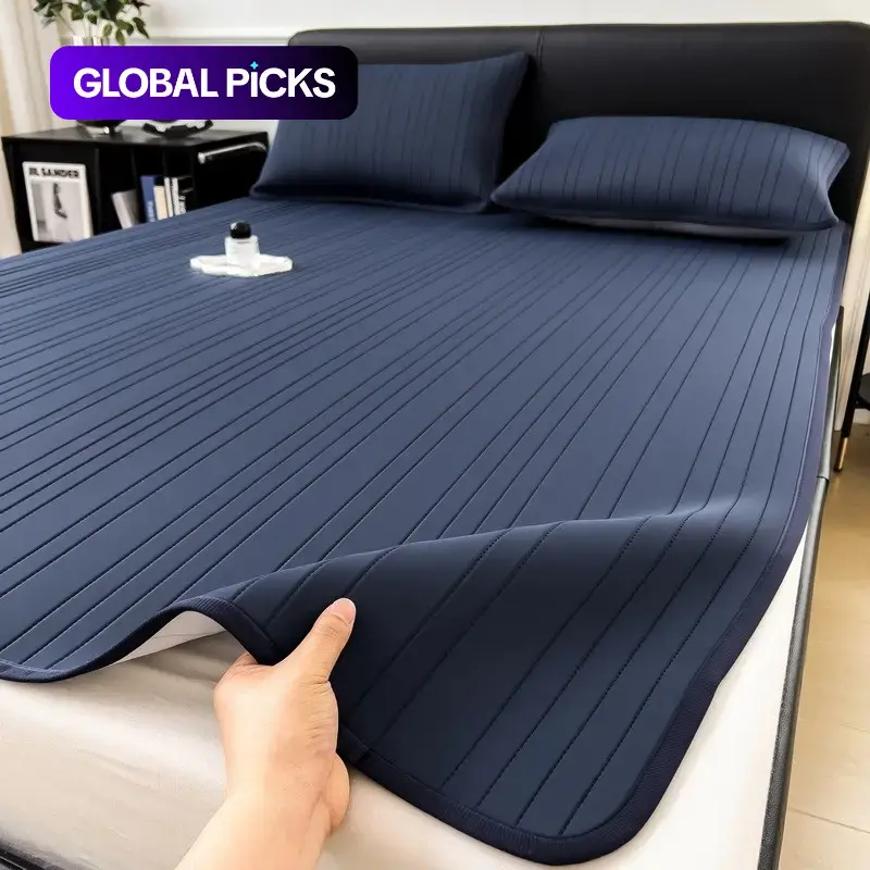 3 Counts Summer Cool Mattress Set, Includes 1 Mattress & 1/2 Pillowcases, Soft Ice Skin Cooling Pad, Striped Bedding Set, Ideal for Air Conditioning Rooms, Bedding Supplies #GLOBAL PICKS