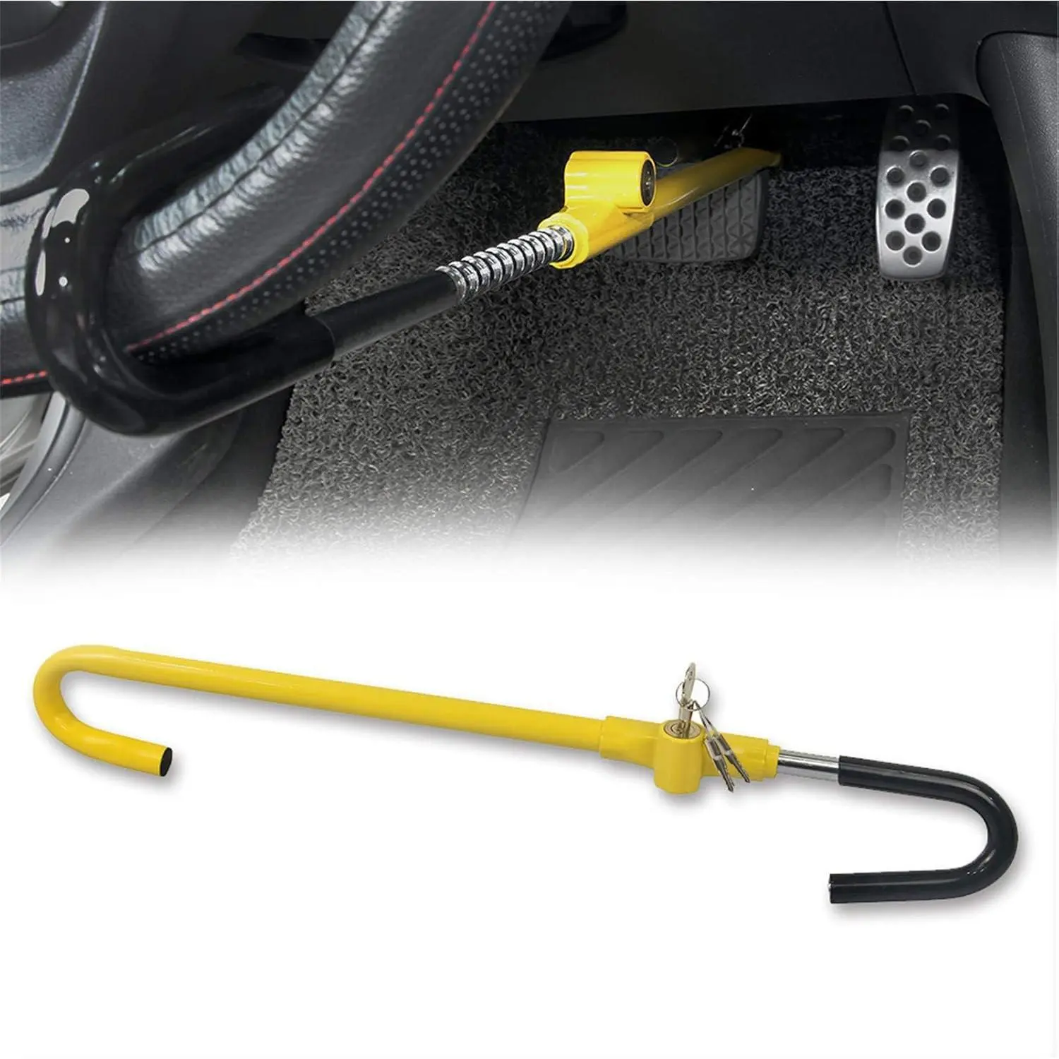 Steering Wheel to  Pedal Lock Auto  Product Anti- Lock Device Bright Yellow