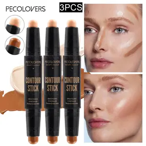 3pcs Dual-Ended Face Sculpting，Contour Stick，Sweatproof, Facial Brightening 2-in-1 Contour & Highlighter Stick，Matte Finish, Creamy Texture, Easy Blend, Long-Lasting