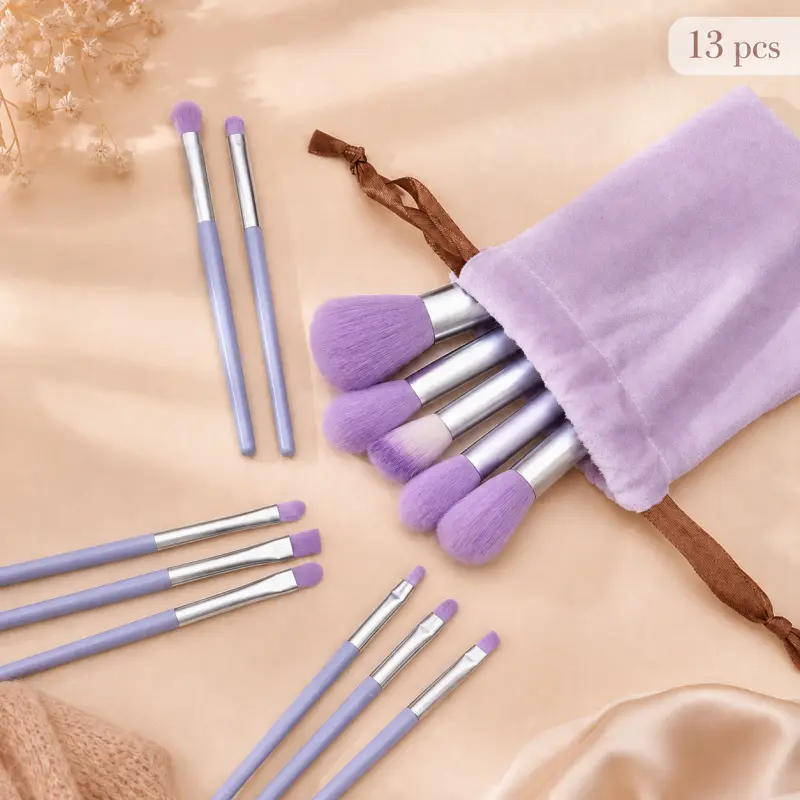 13pcs Soft Bristles Face Makeup Brush Set - Professional Blending Brushes for Foundation, Powder, Concealer, Ideal for Beginners, cruelty free, seamless blending, travel friendly, makeup artist essential, daily beauty kit