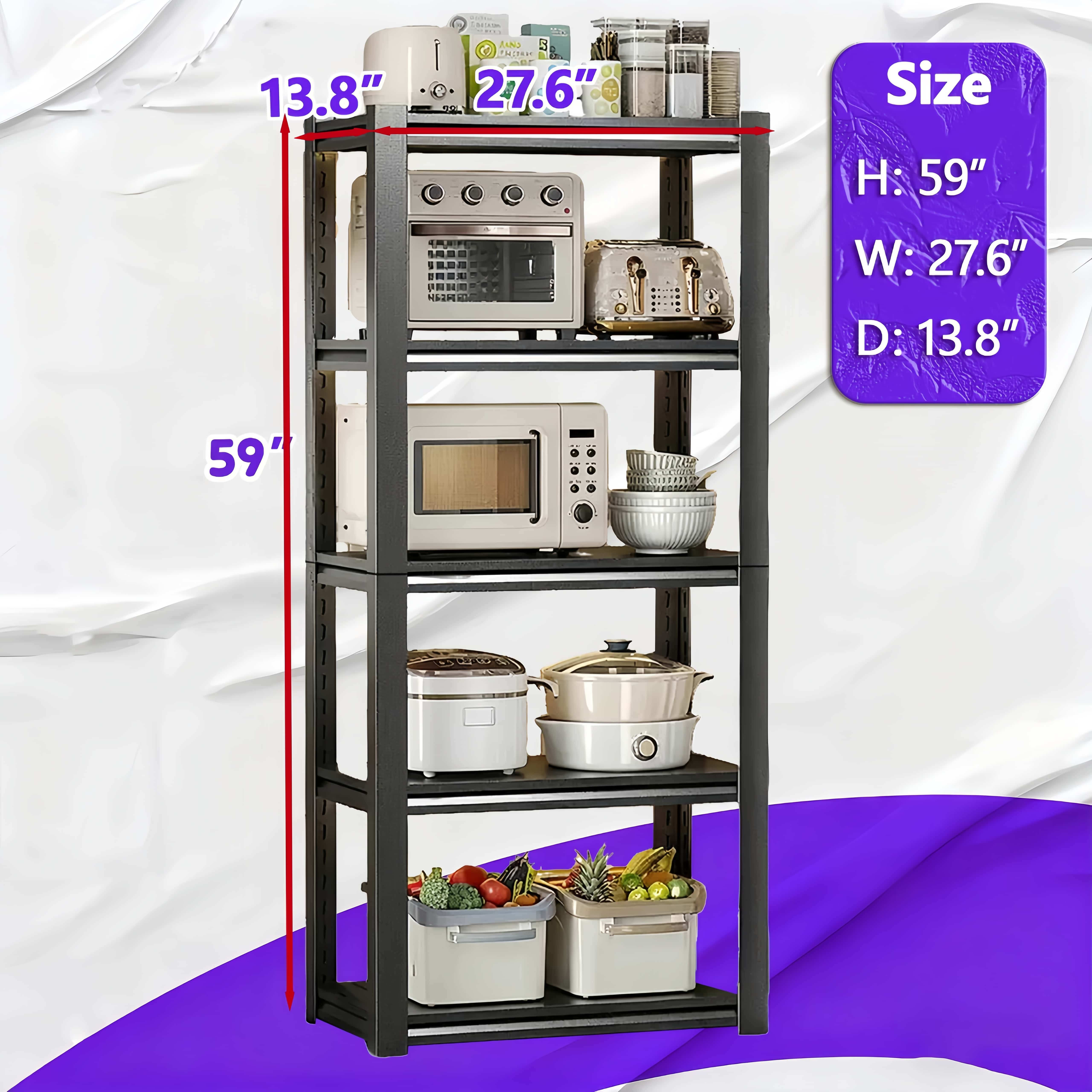 5-Tier Storage Shelving, 2000 LBS Heavy Duty Garage Rack, Kitchen Baker's Rack, Microwave Stand, Adjustable Metal Shelf for Kitchen Organizers & Storage, Garage Tools, Modular Assembly Shelving System, Utility Storage Rack, Utility Shelves