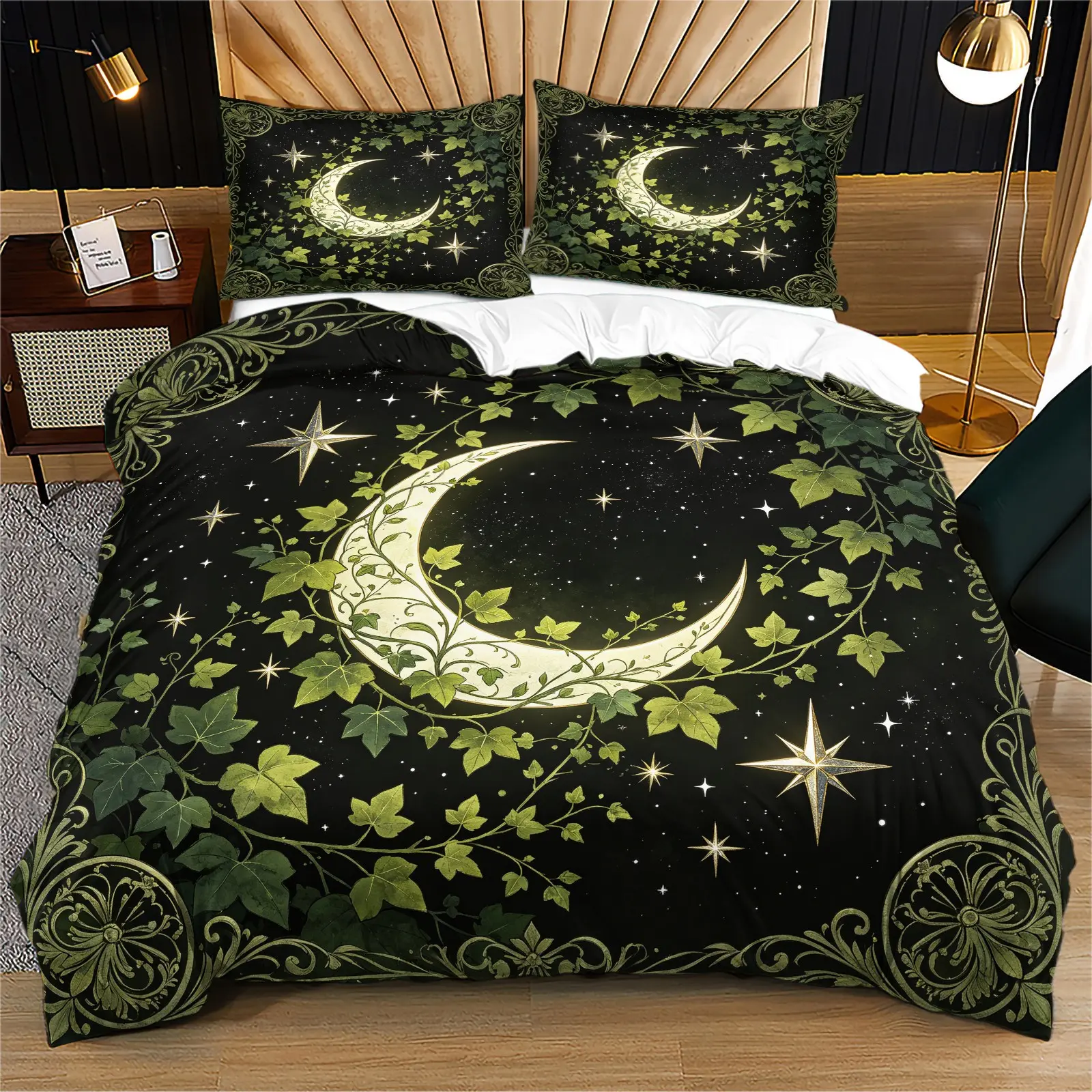 2/3Pcs Retro Luxury Print Duvet Set - High-Density Fabric, Anti-Static, Washable Durable, For Master & Guest Room, New Home Gift, Paisley Moon Star Botanical Motifs, Cozy Home Bedding (No Filler & Pillow Core)