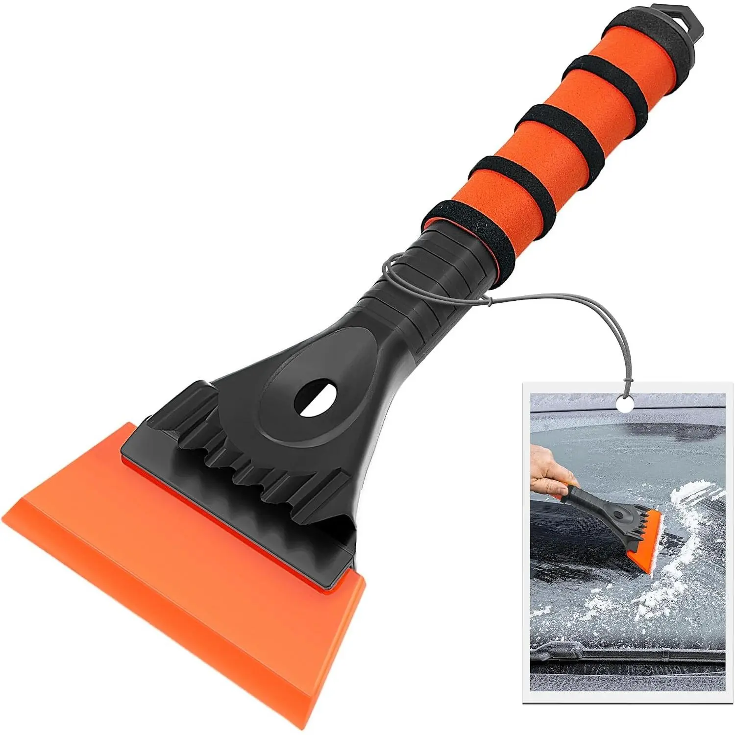 Ice Scraper for Car Windshield, 5 inches Wide TPU Blade, Frost Remover with Ergonomic Foam Grip for SUV Truck Glass Window (Orange)