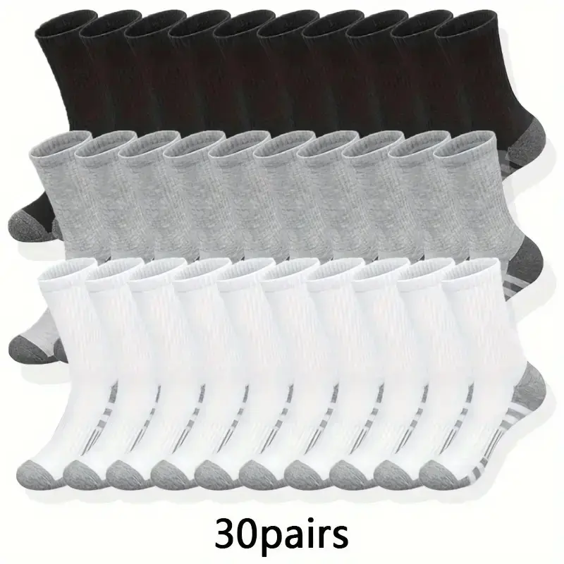 30-Pair Pack Unisex Crew Socks - Breathable Lightweight Everyday Casual Socks for Summer Wear