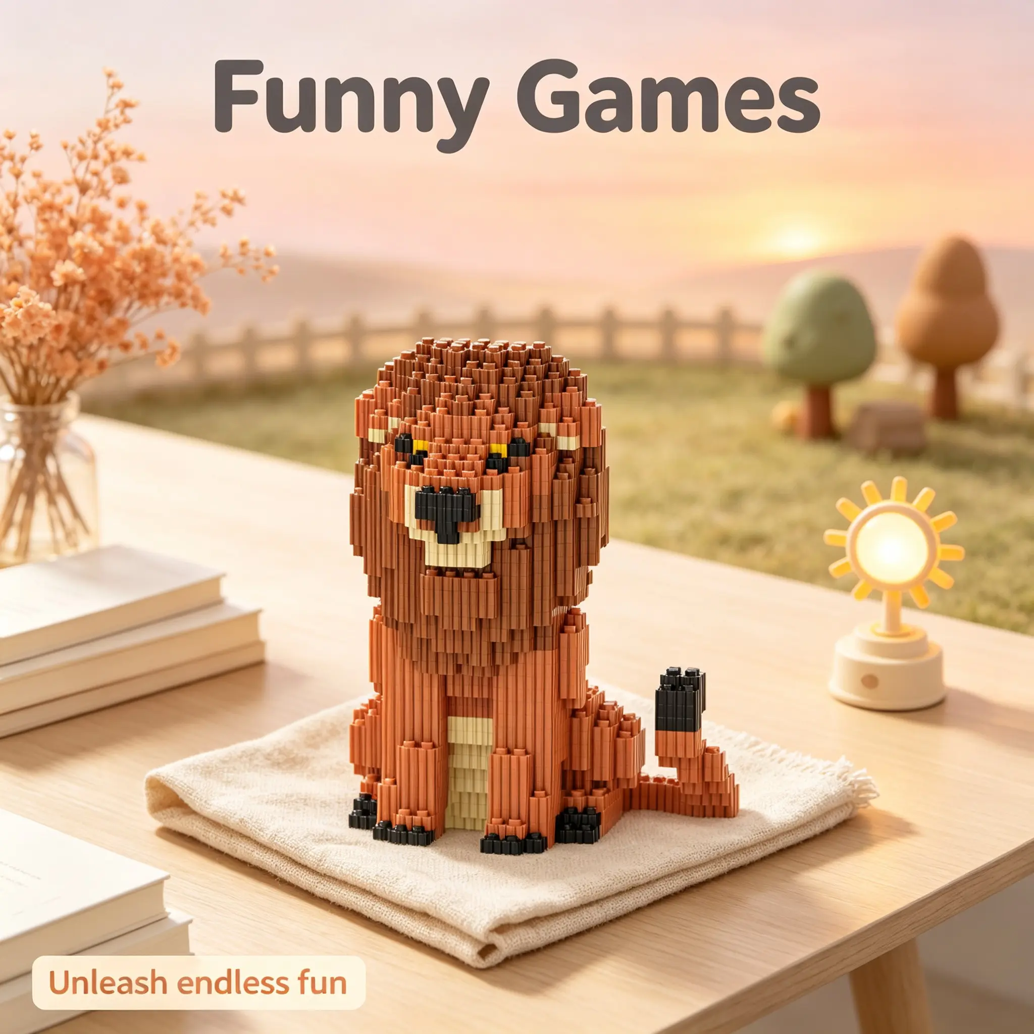 Forest Lion King 3D Puzzle Block Creative Decoration, Holiday Gift, Party Decor, Handmade Sculpture, DIY Craft, Personalized Gift