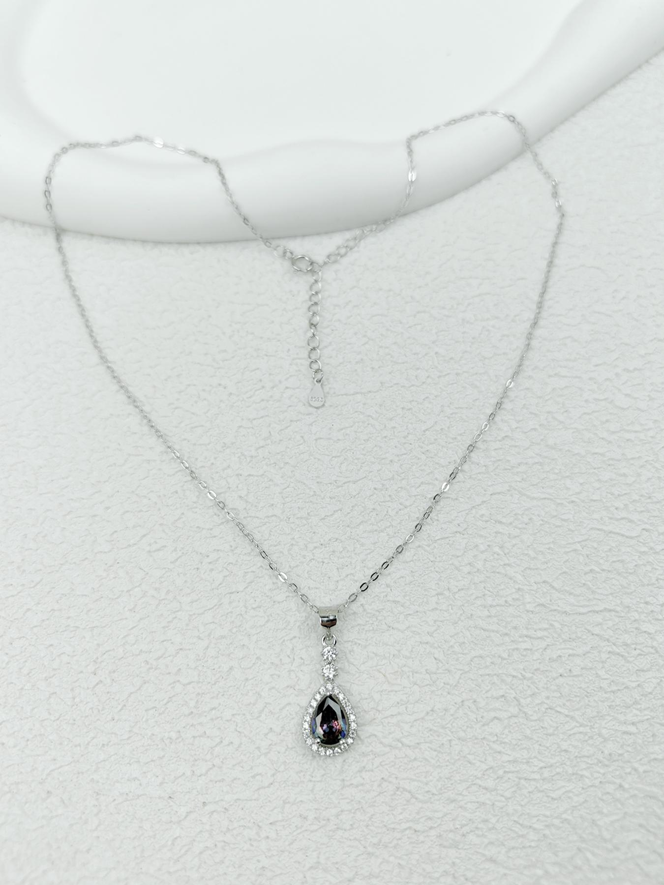 S925 Sterling Silver Elegant Artificial Gemstone Decor Pendant Necklace & Dangle Earrings, Fashion Jewelry Set for Party, Daily Decor, Trendy All-match & Exquisite Jewelry for Birthday Gift