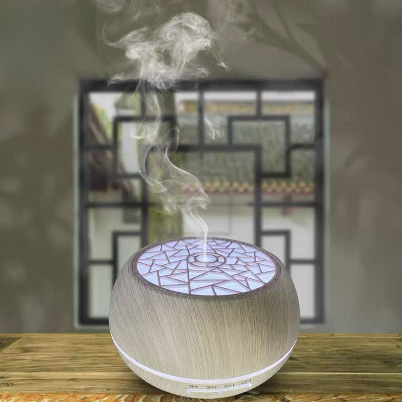 Ultra-Quiet 550ml Air Humidifier & Aroma Diffuser with Wood Texture Finish, 7 Color LED Night Light, Remote operation Control Essential Oil plant Diffuser, Aromatherapy Machine & Air Purifier for 6 Essential Oils to Medium Humidifier well home