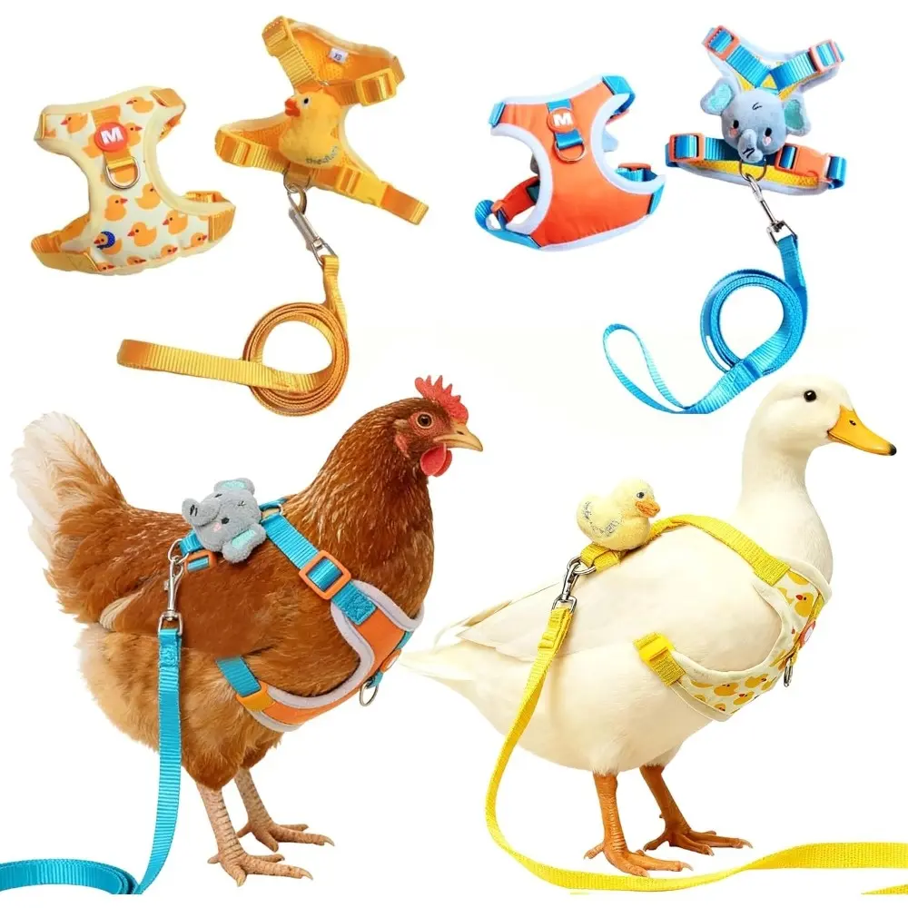 2-piece set of chicken and duck leash and harness, adjustable duck leash, elastic and breathable pet harness, chicken vest, suitable for training and walking ropes for geese, ducks, cats, and hens