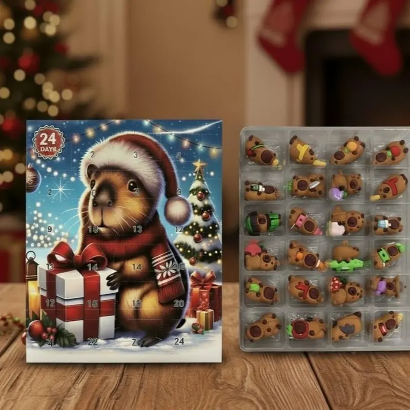 Capibara Christmas Calendar 2026, 24-Day Countdown, 24 Capibara Decorations, Ornaments, 3D Collectible Figures, Holiday Gift Box, Seasonal Decor