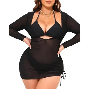 Aqua Eve Plus Size Three Piece Bikini Set Women Swimsuits with Cover Up Bathing Suit