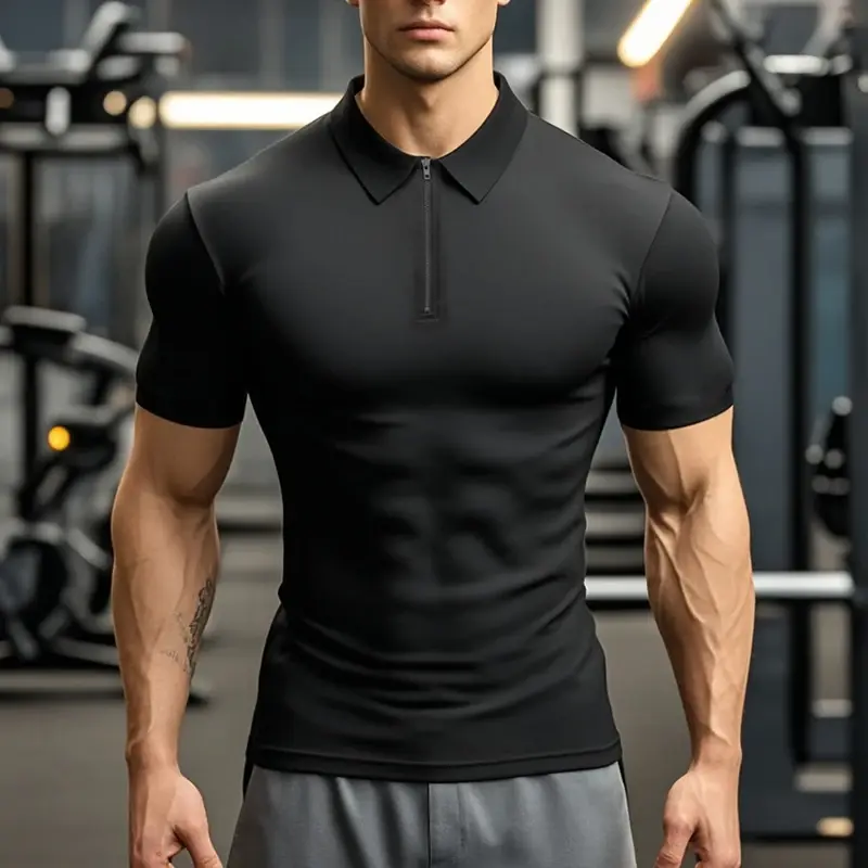 Men's Compression Polo Shirt | Quick-Dry Milk Silk Fabric | Gym Fitness & Training | Short Sleeve Performance Top