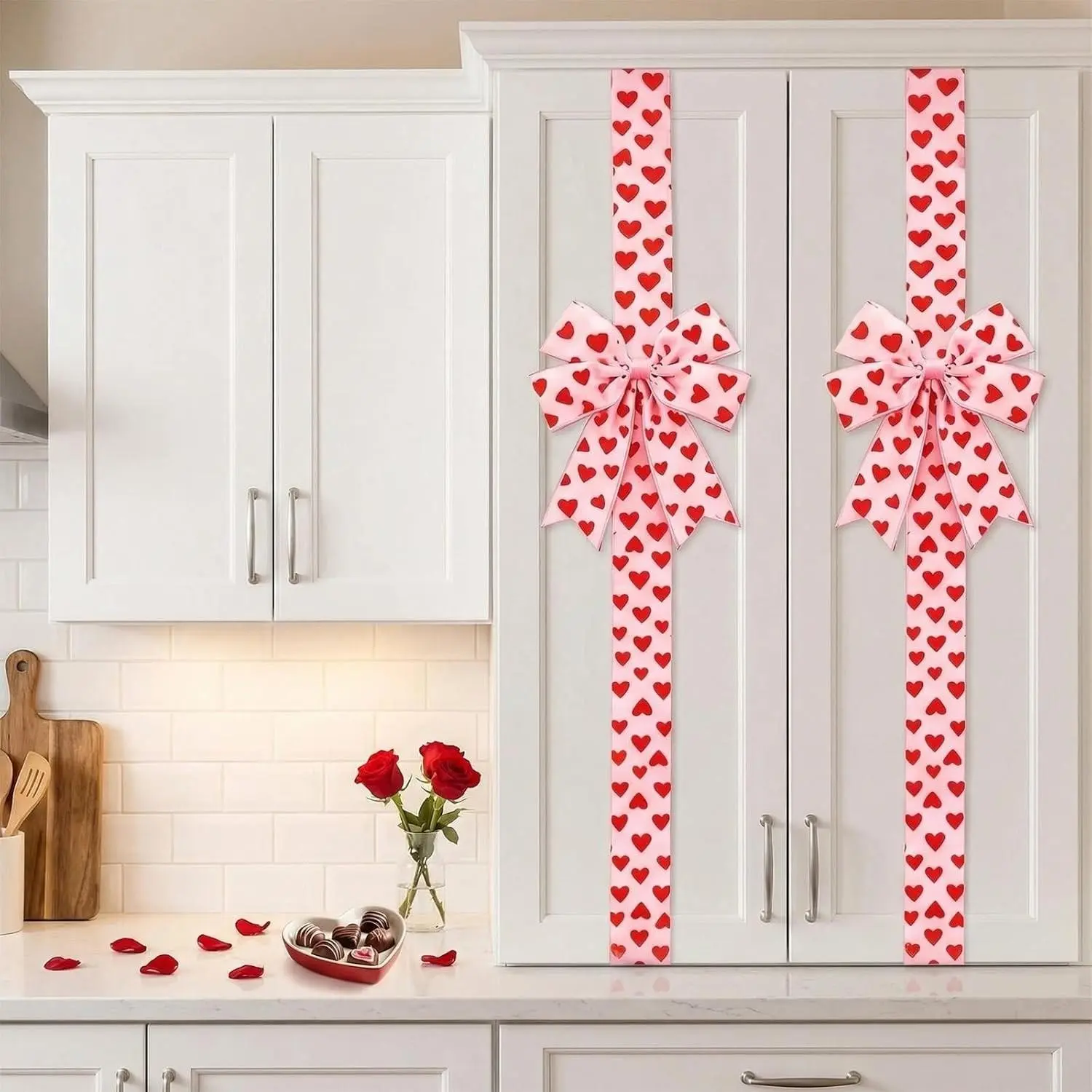 4/6 Piece Bow Set, Heart Design, Polyester Material, Easy Clean, Reusable, Perfect for Wedding, Party Decorations, Kitchen, Door, Window